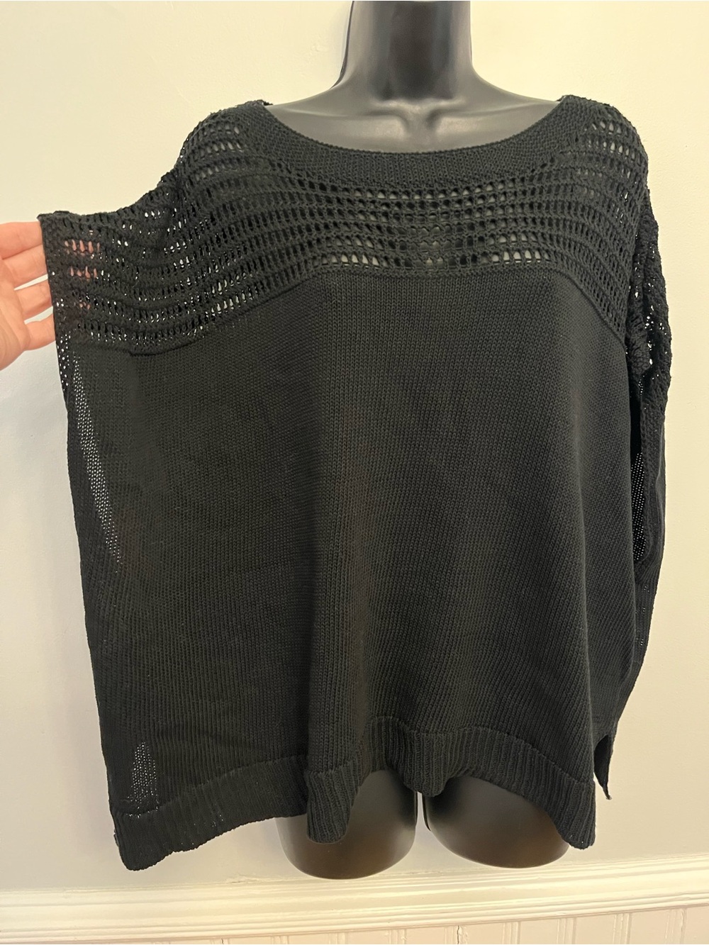 NWT Max Studio London Open Weave Black Dolman Sleeve Sweater, Size L